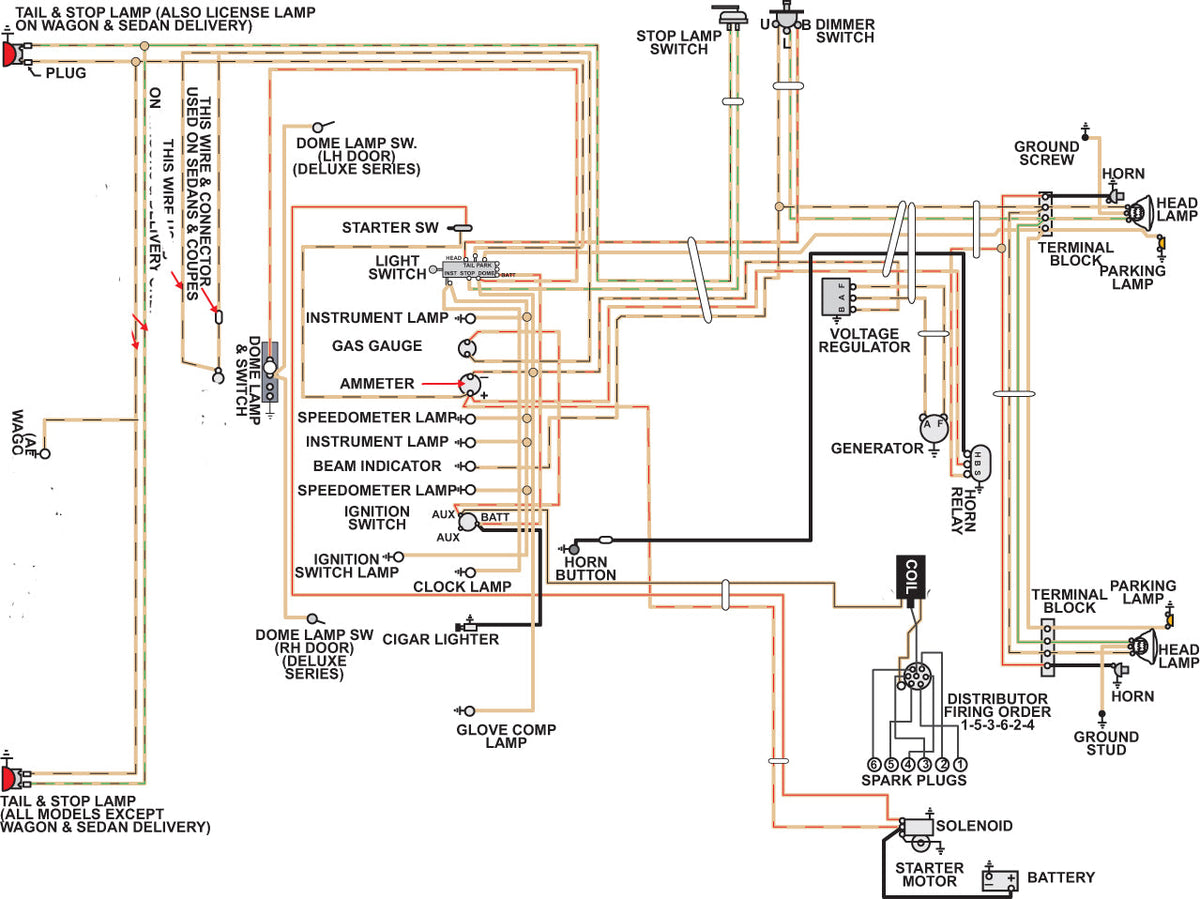 1939 Cadillac V8 Series 60S 61 & 75 Color Wiring Diagram